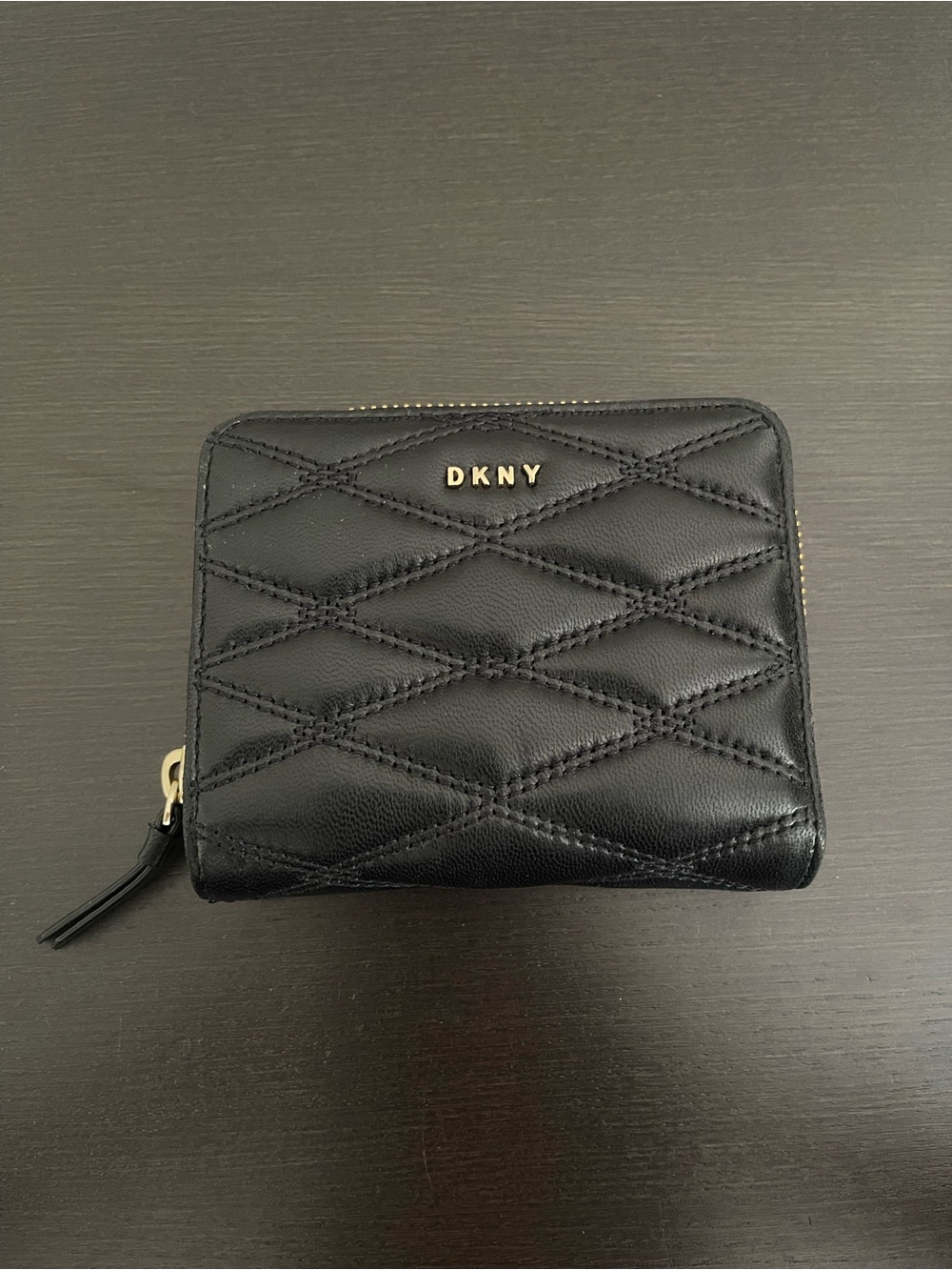 DKNY Lambskin Leather Quilted Zip-Around Compact Wallet